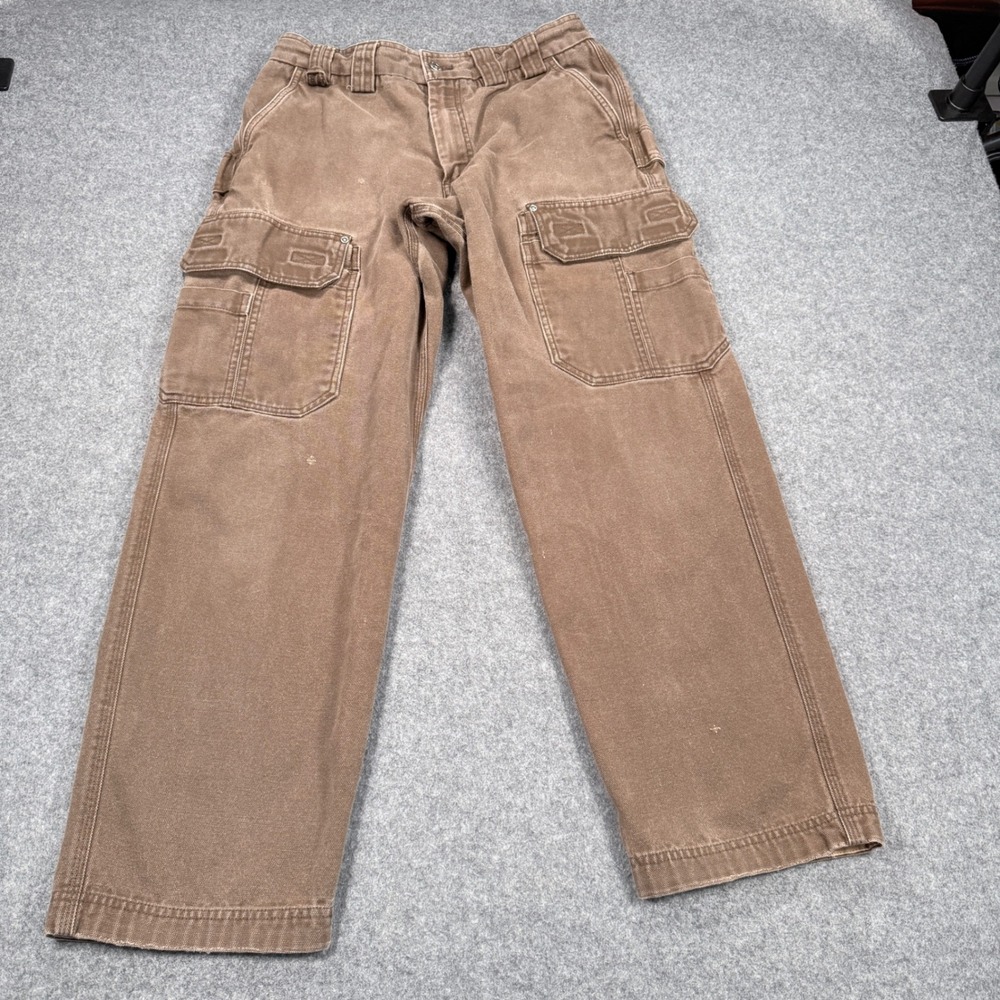 Duluth Brown Cotton Canvas Relaxed Fit Cargo Work Pants 33x32 Measures 30x29
